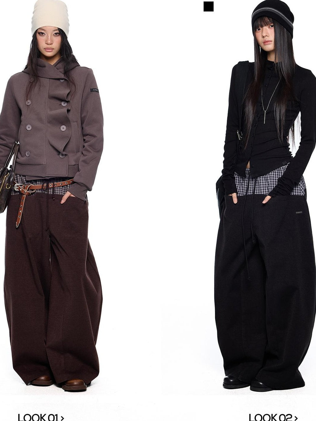 EZEK Plaid Spliced Drawstring Waist Wide Leg Women's Polyester Chinos