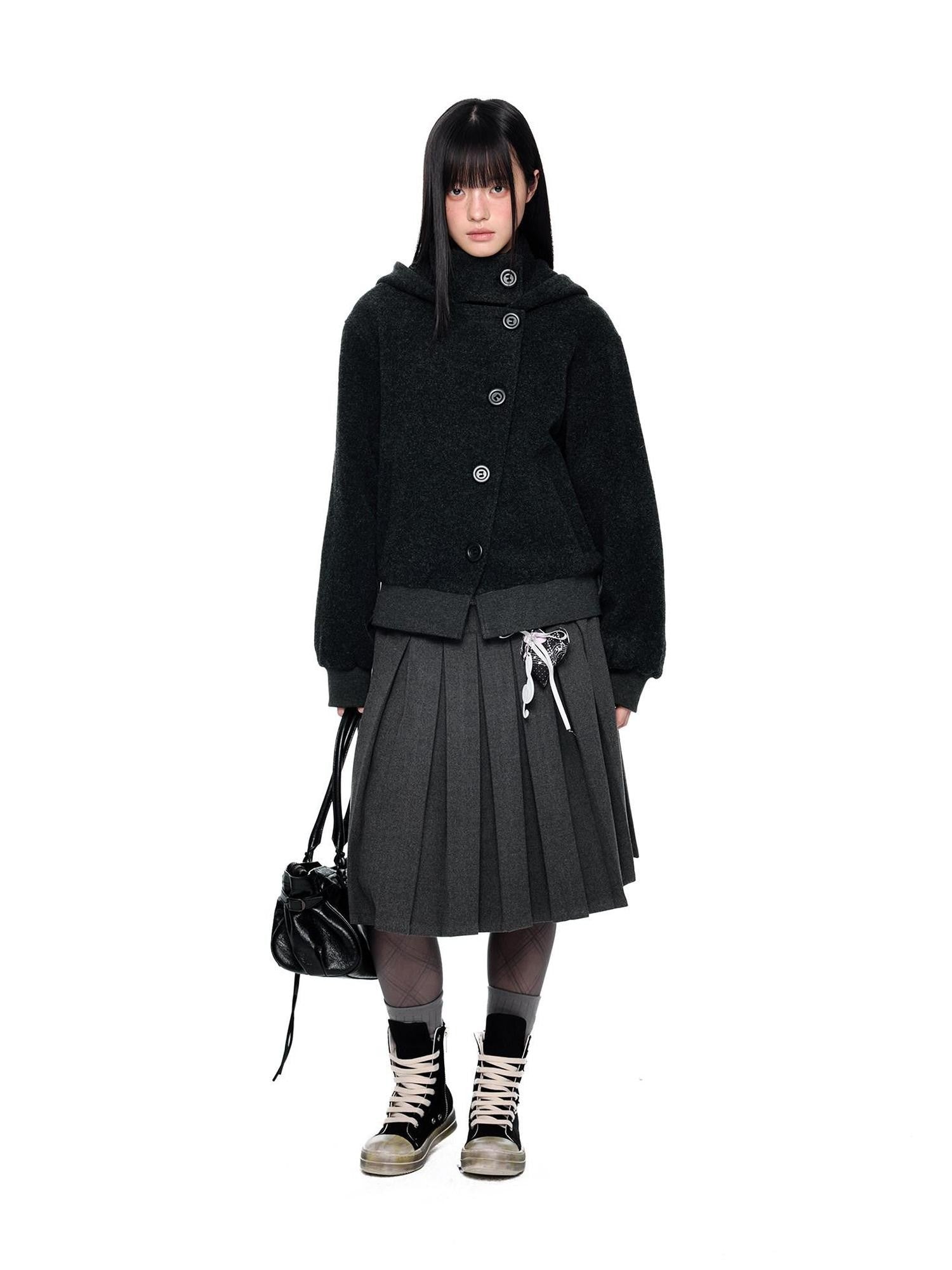 EZEK Plaid Spliced Pleated Women's Polyester Cotton Blend A-line Skirts
