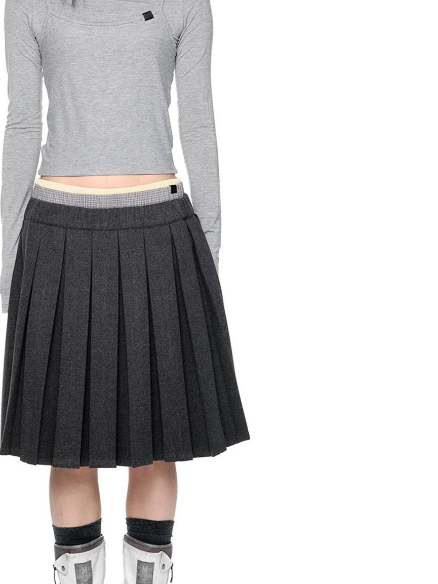 EZEK Plaid Spliced Pleated Women's Polyester Cotton Blend A-line Skirts