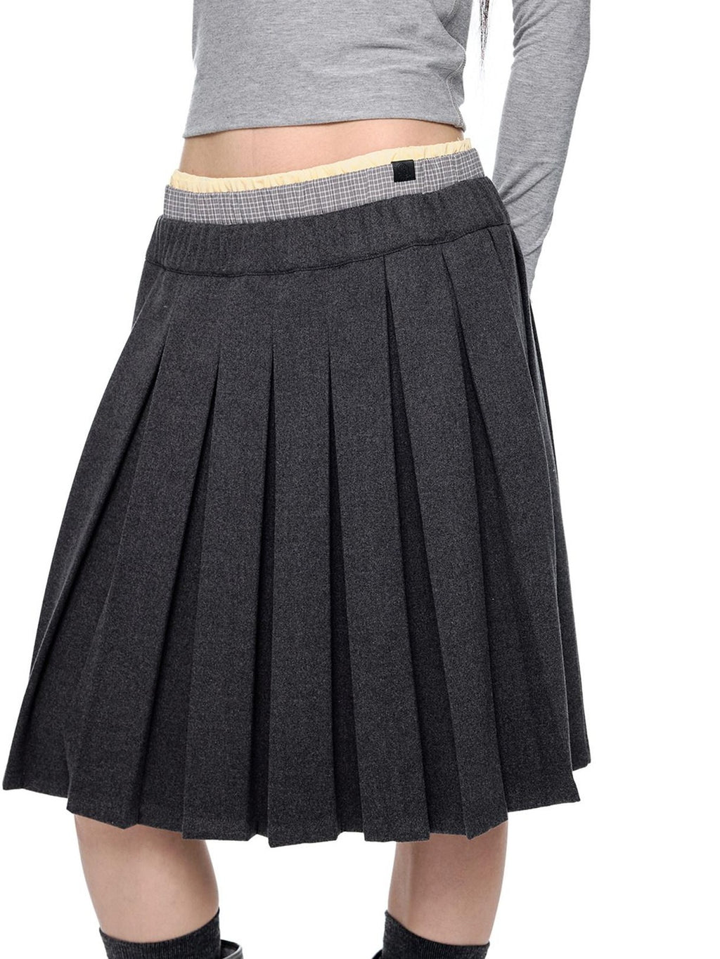 EZEK Plaid Spliced Pleated Women's Polyester Cotton Blend A-line Skirts