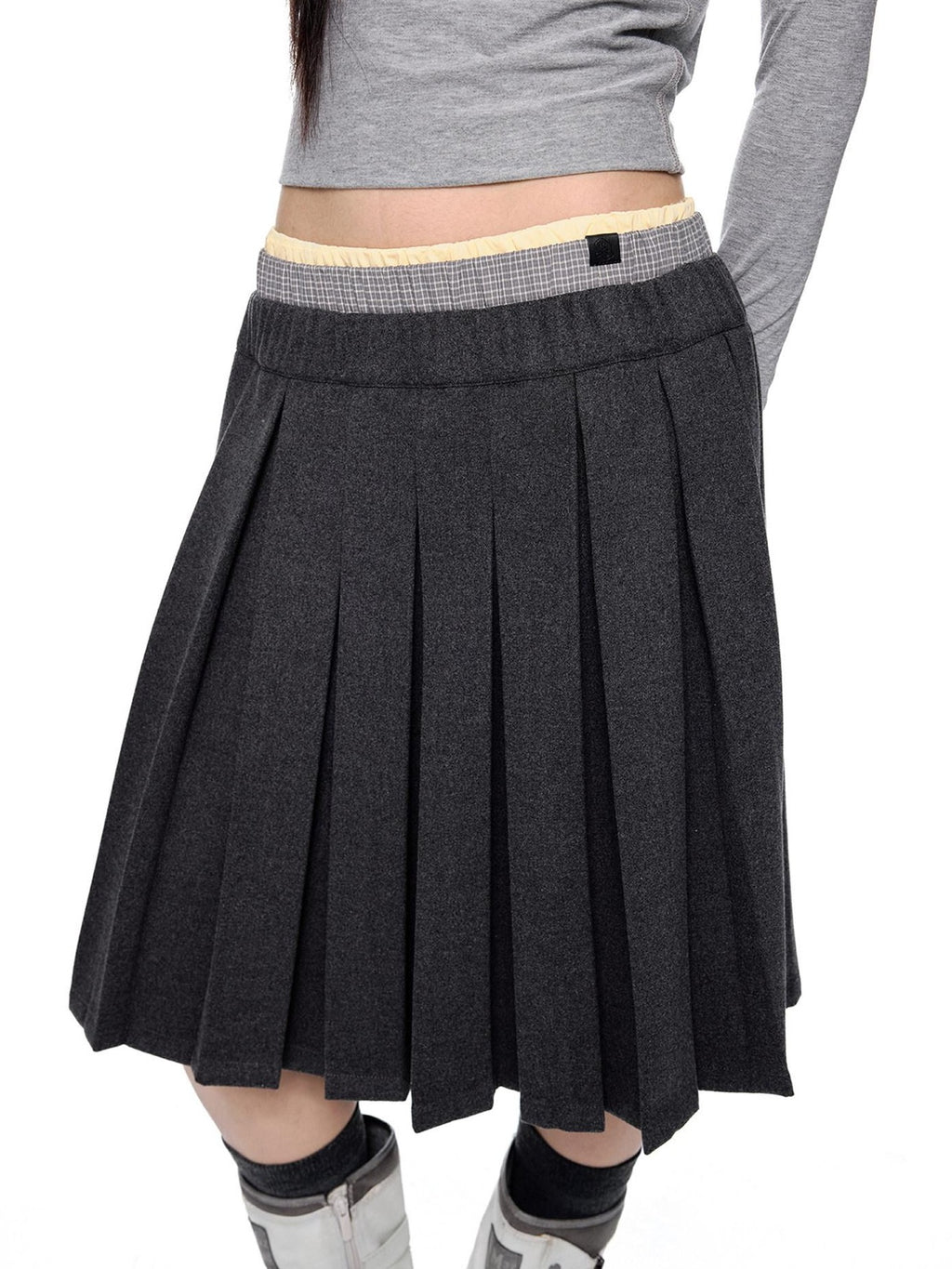 EZEK Plaid Spliced Pleated Women's Polyester Cotton Blend A-line Skirts