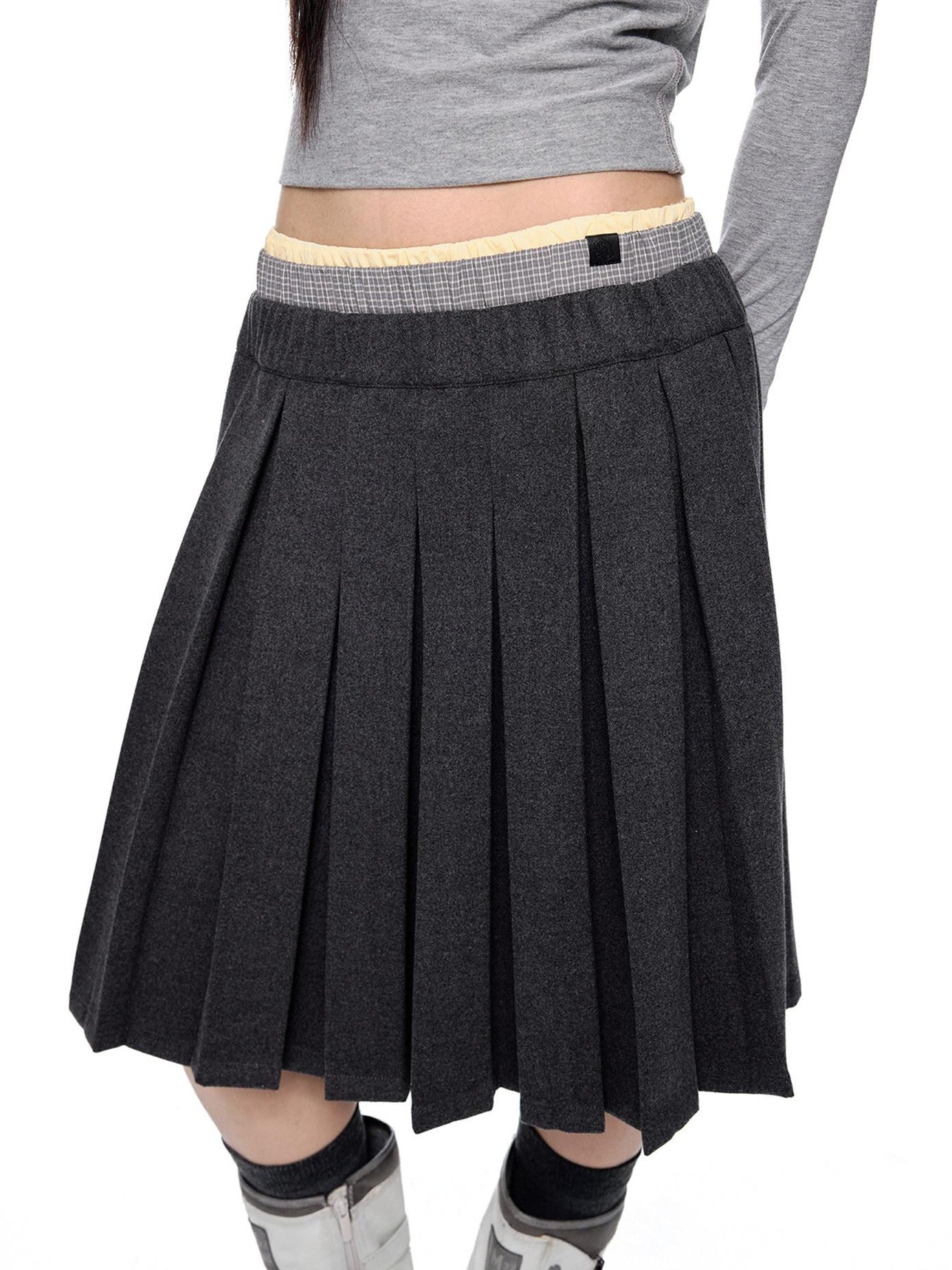 EZEK Plaid Spliced Pleated Women's Polyester Cotton Blend A-line Skirts