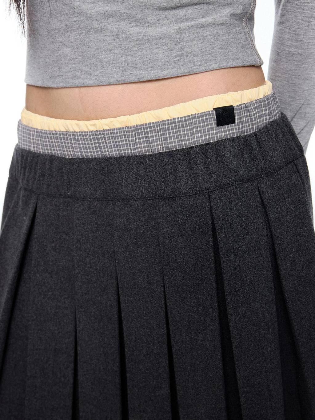 EZEK Plaid Spliced Pleated Women's Polyester Cotton Blend A-line Skirts