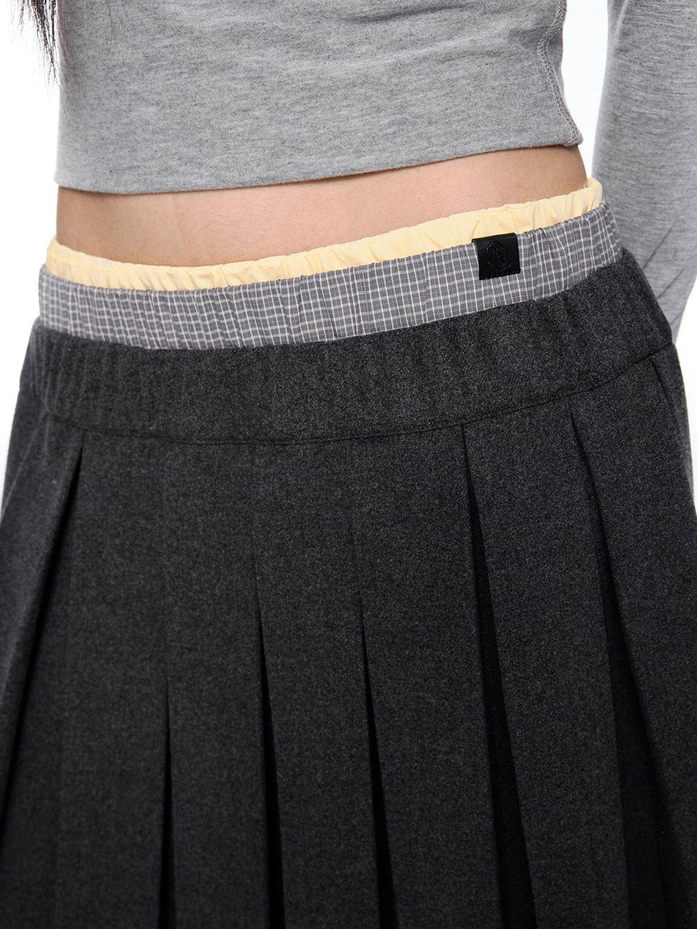 EZEK Plaid Spliced Pleated Women's Polyester Cotton Blend A-line Skirts