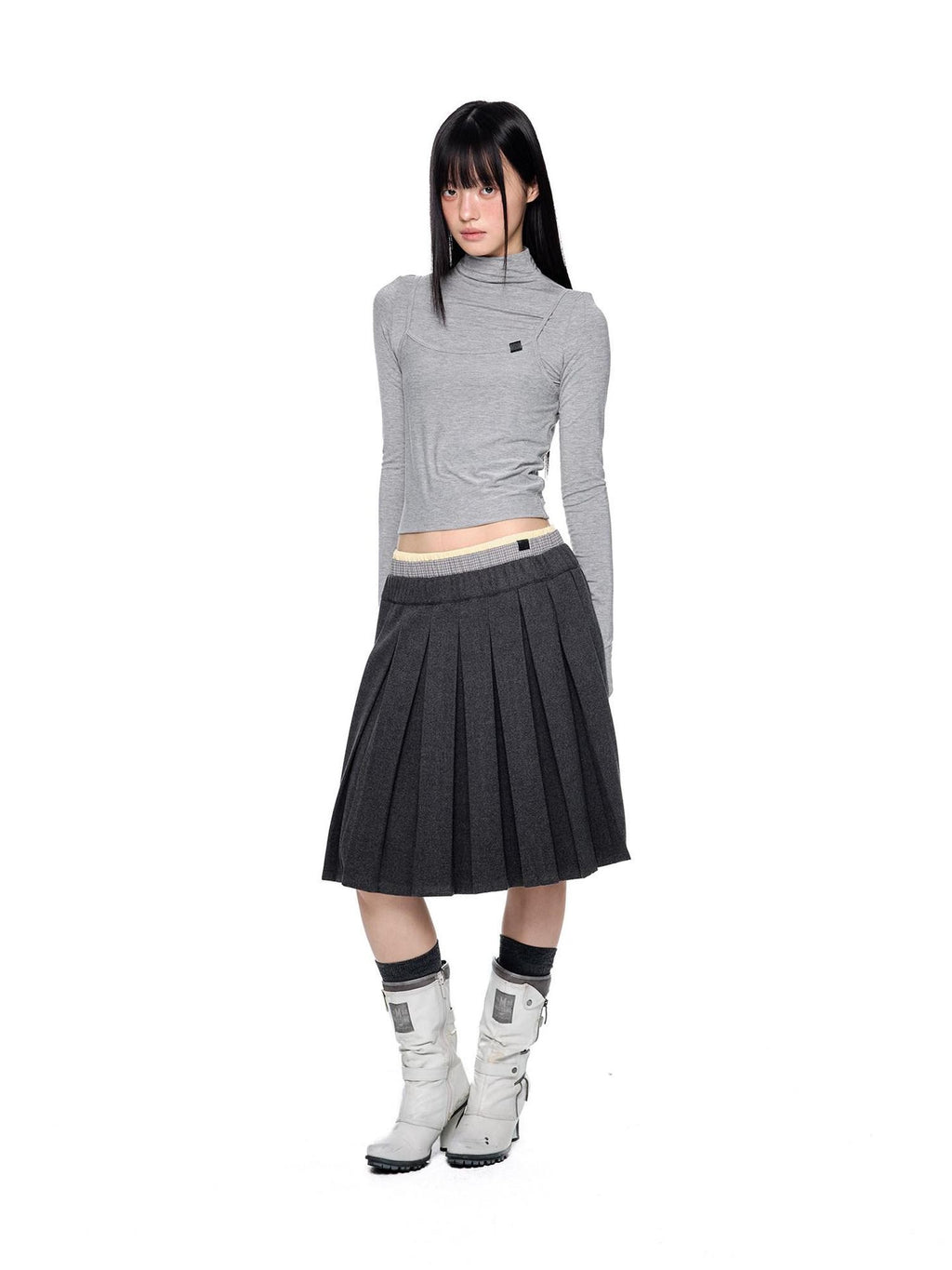 EZEK Plaid Spliced Pleated Women's Polyester Cotton Blend A-line Skirts