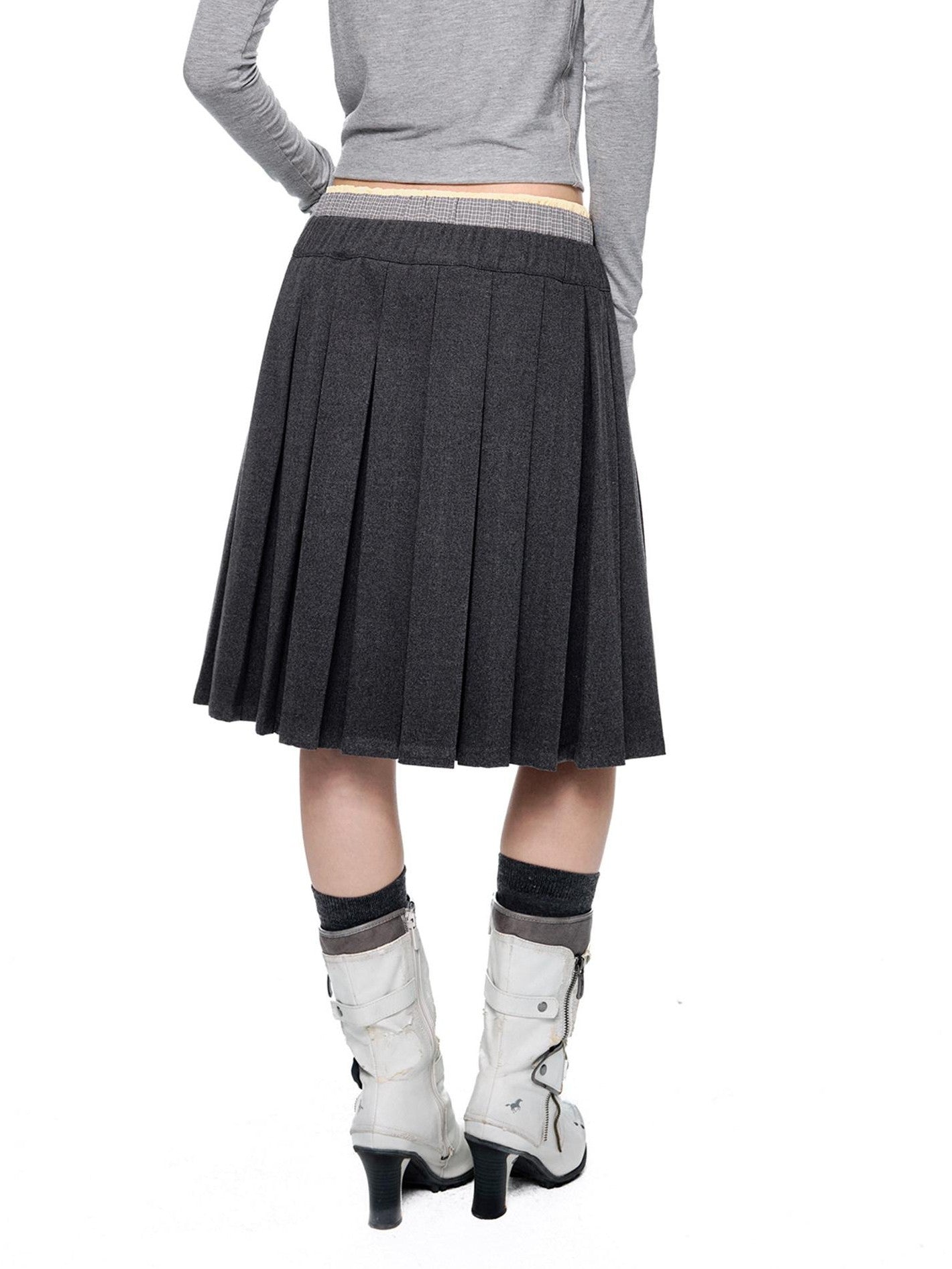 EZEK Plaid Spliced Pleated Women's Polyester Cotton Blend A-line Skirts
