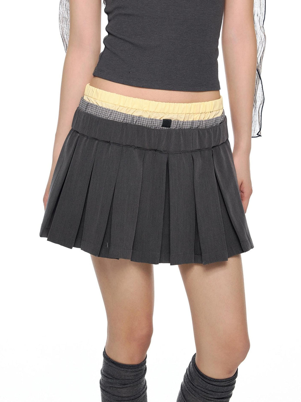 EZEK Plaid Spliced Pleated Women's Polyester Cotton Blend A-line Skirts