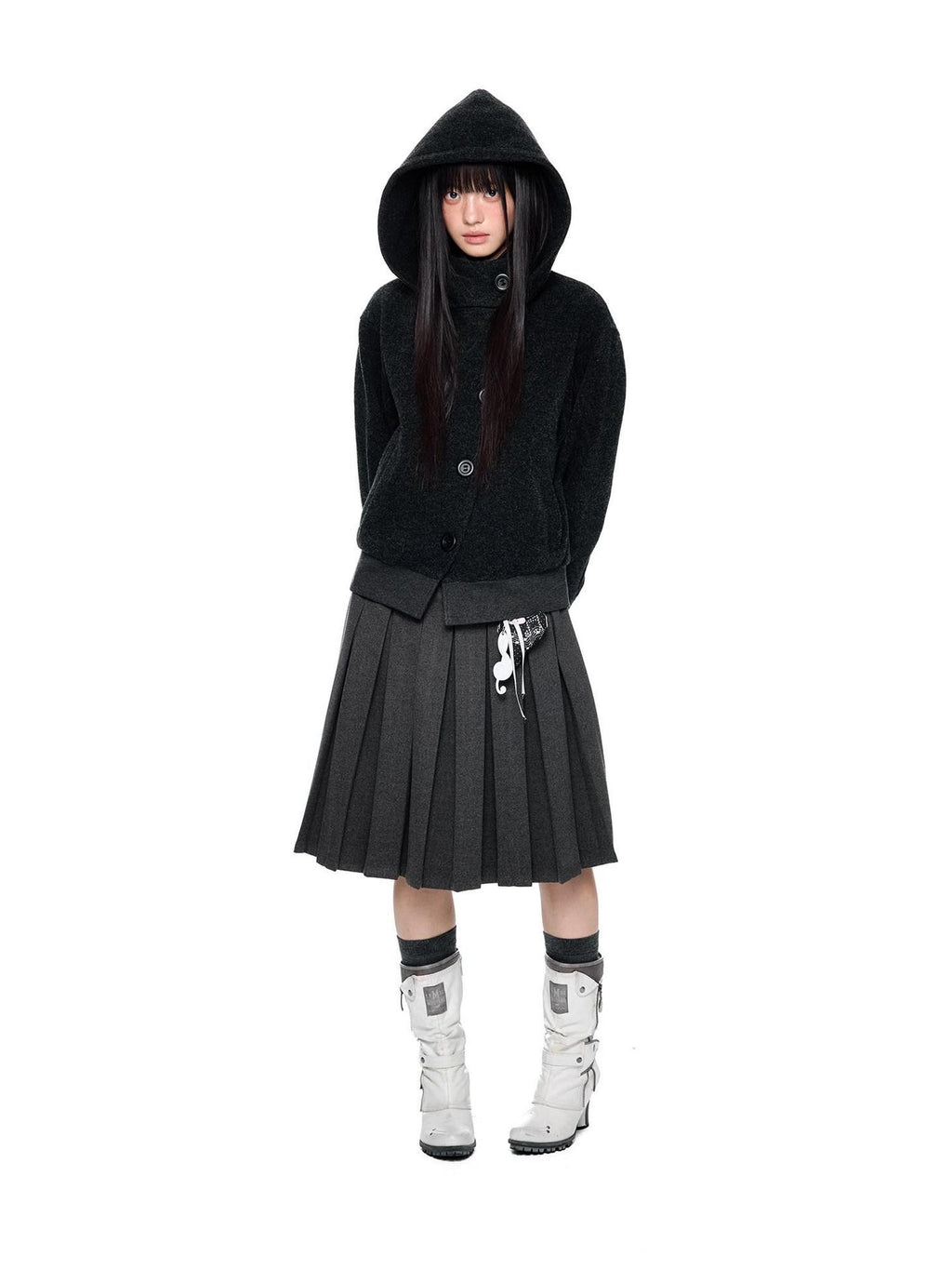 EZEK Plaid Spliced Pleated Women's Polyester Cotton Blend A-line Skirts