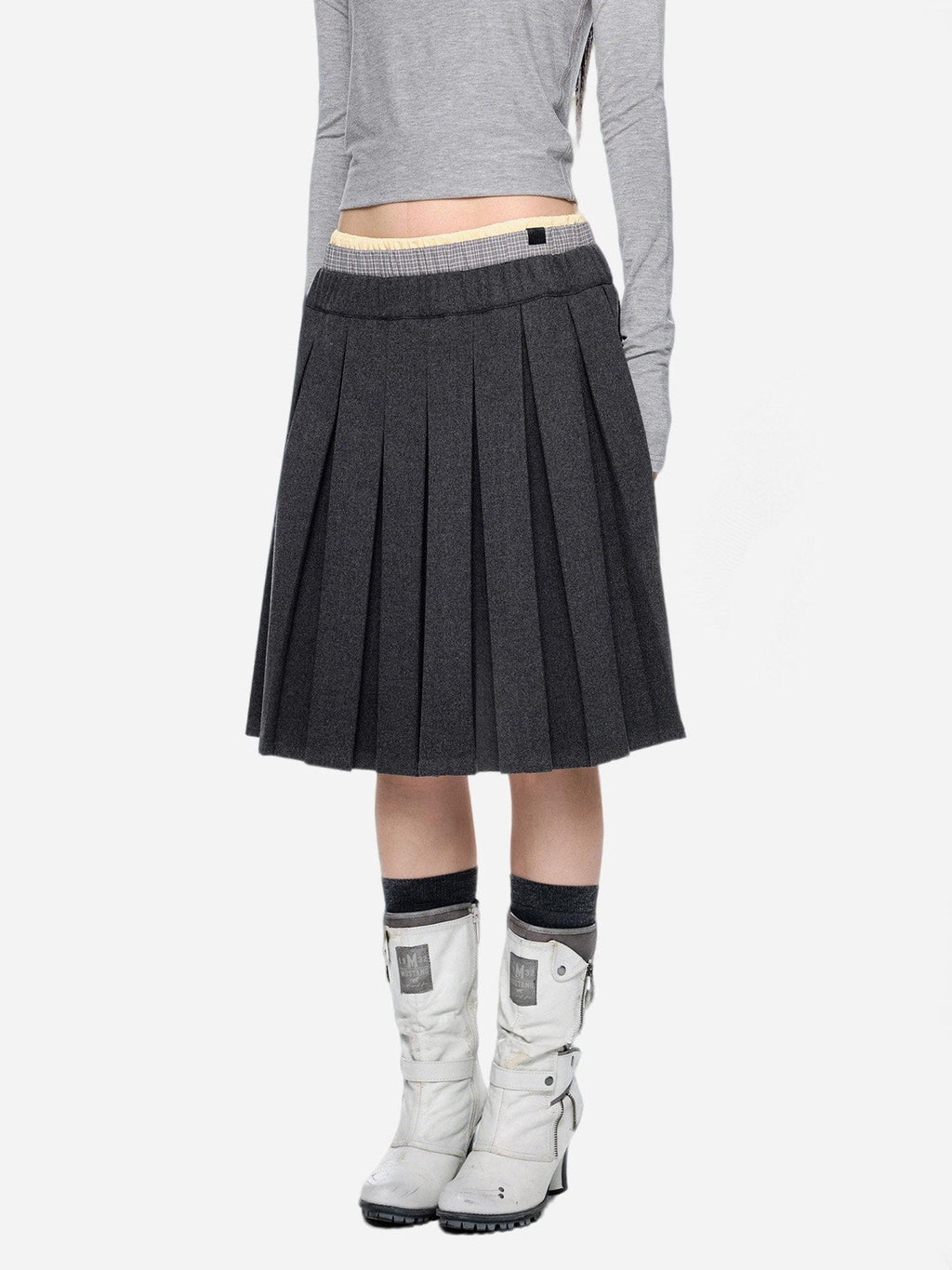 EZEK Plaid Spliced Pleated Women's Polyester Cotton Blend A-line Skirts