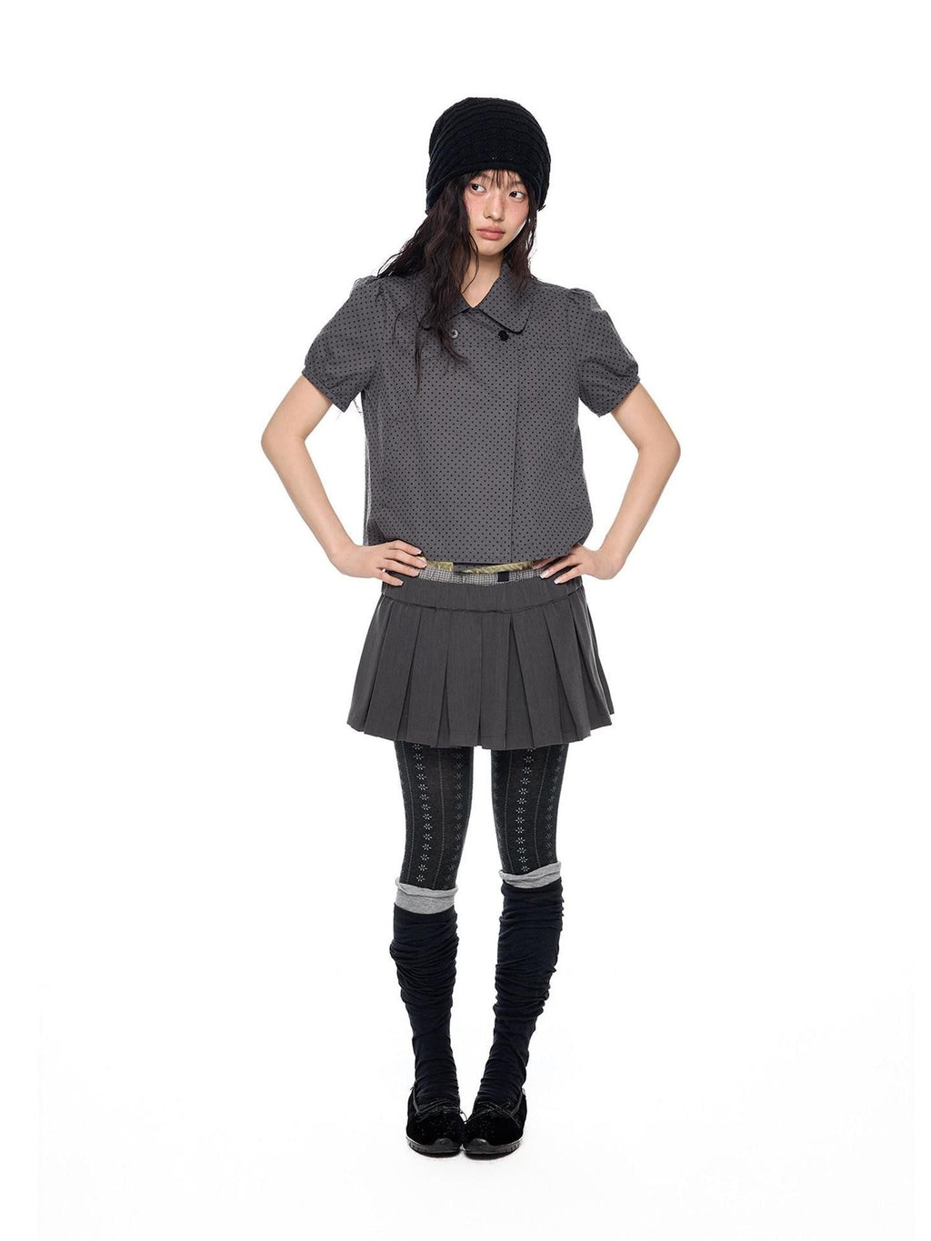 EZEK Plaid Spliced Pleated Women's Polyester Cotton Spandex Blend A-line Skirts