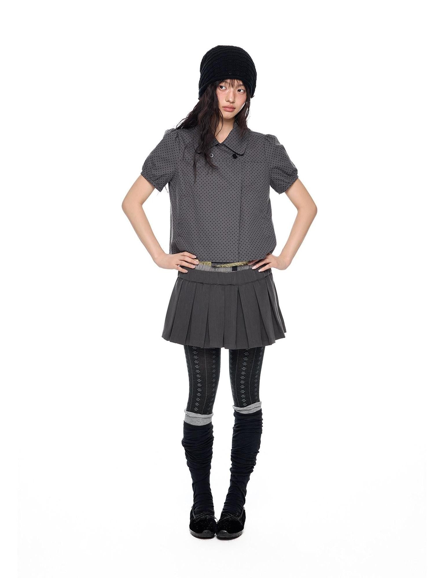 EZEK Plaid Spliced Pleated Women's Polyester Cotton Spandex Blend A-line Skirts