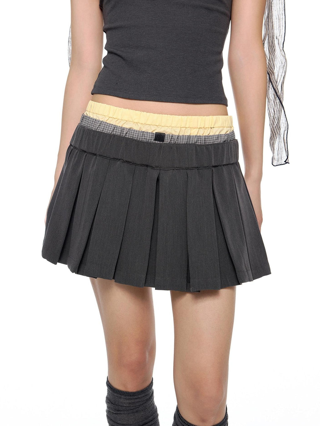 EZEK Plaid Spliced Pleated Women's Polyester Cotton Spandex Blend A-line Skirts
