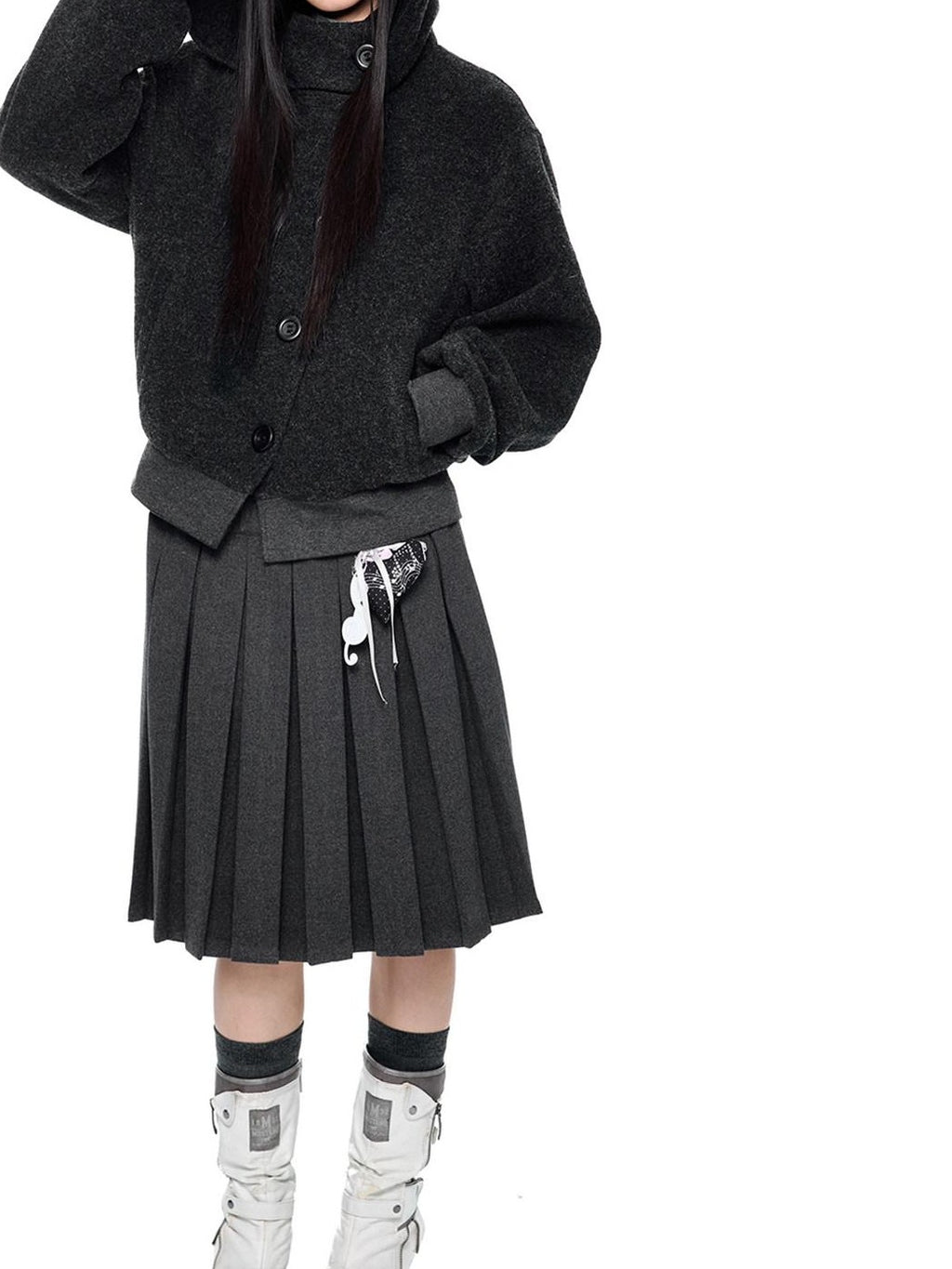 EZEK Plaid Spliced Pleated Women's Polyester Cotton Spandex Blend A-line Skirts
