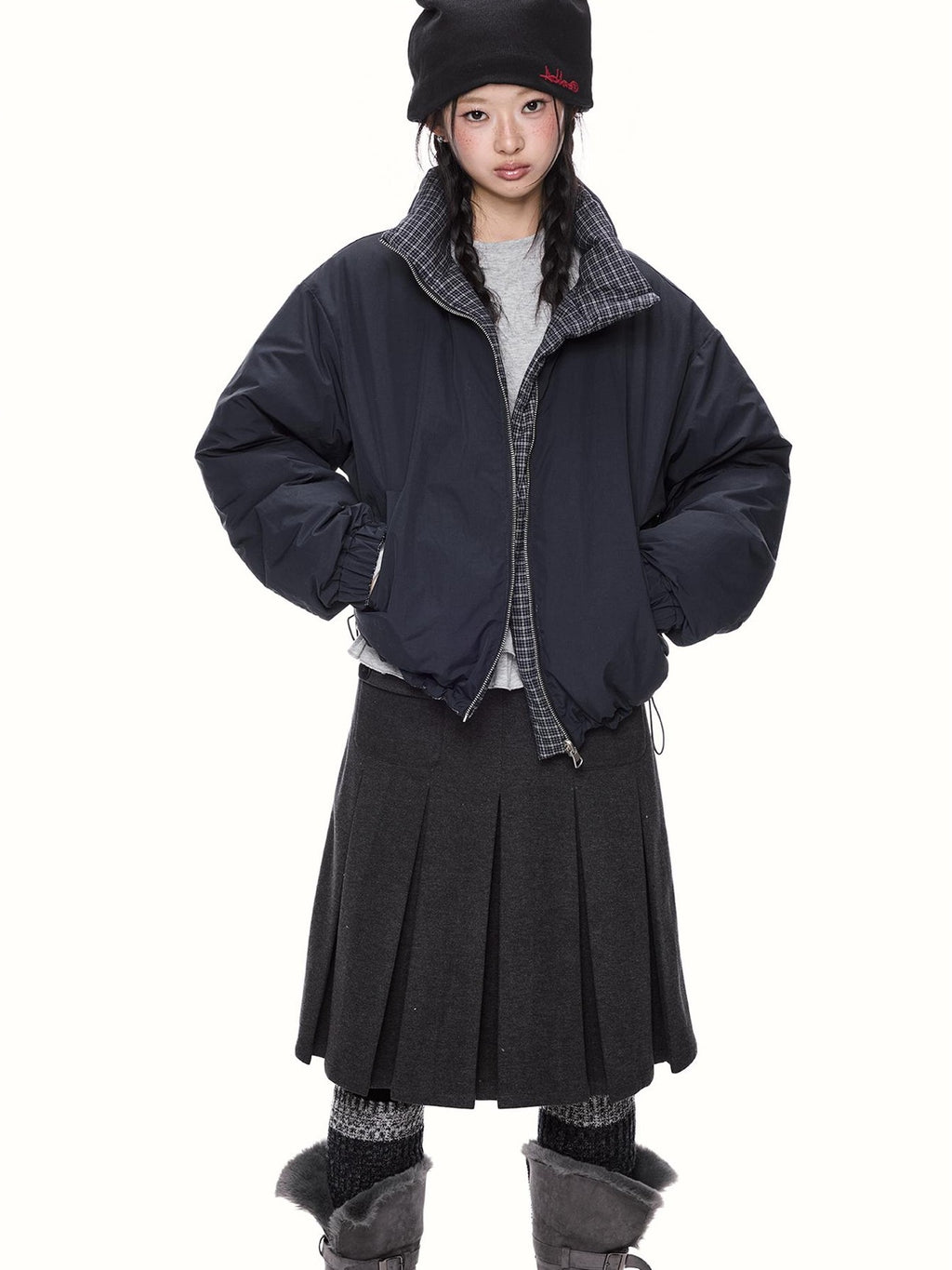 EZEK Plaid Stand Collar 90 White Duck Down Women's Polyester Down Jackets