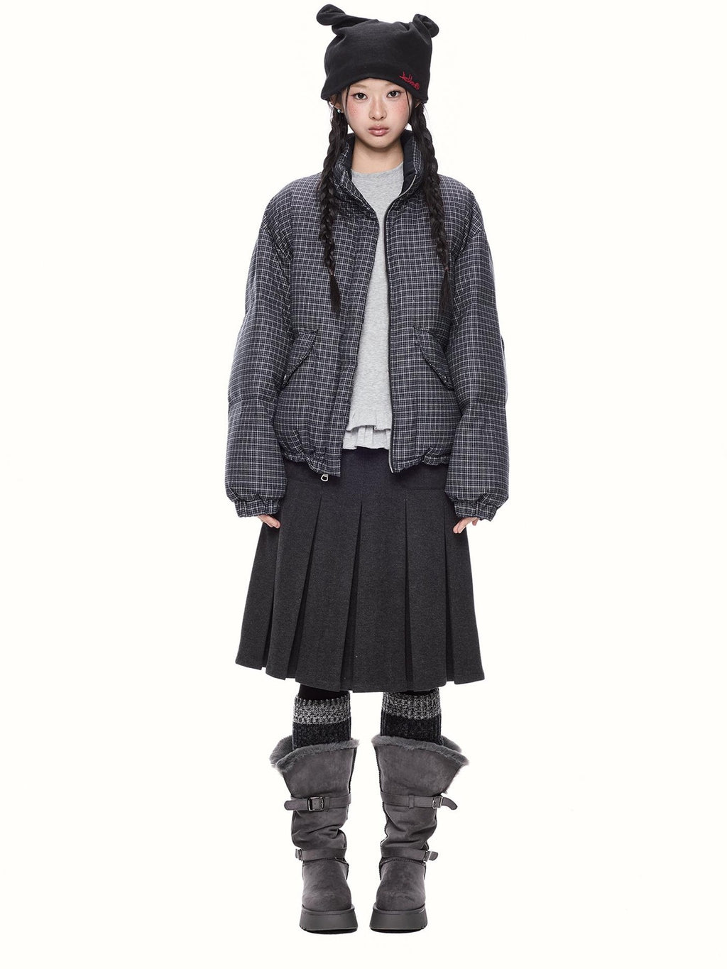 EZEK Plaid Stand Collar 90 White Duck Down Women's Polyester Down Jackets
