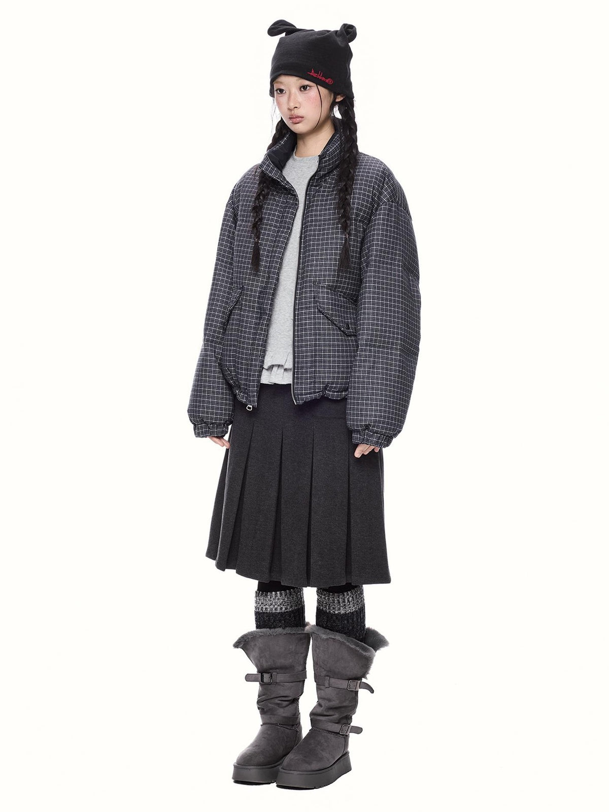 EZEK Plaid Stand Collar 90 White Duck Down Women's Polyester Down Jackets