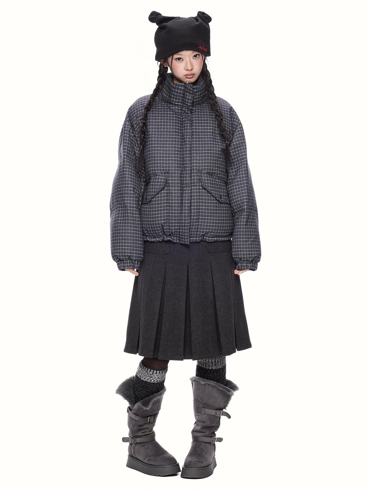EZEK Plaid Stand Collar 90 White Duck Down Women's Polyester Down Jackets