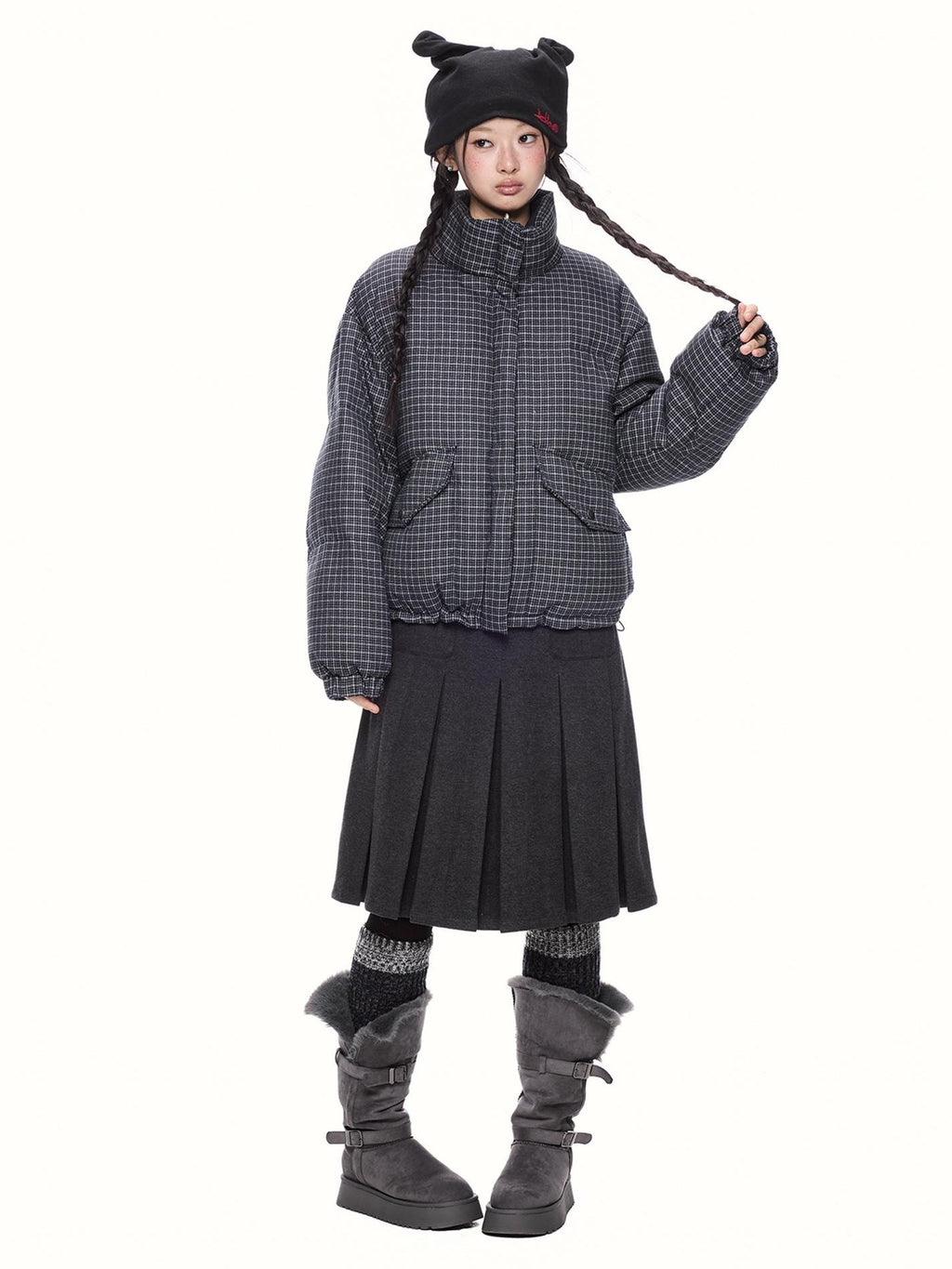 EZEK Plaid Stand Collar 90 White Duck Down Women's Polyester Down Jackets