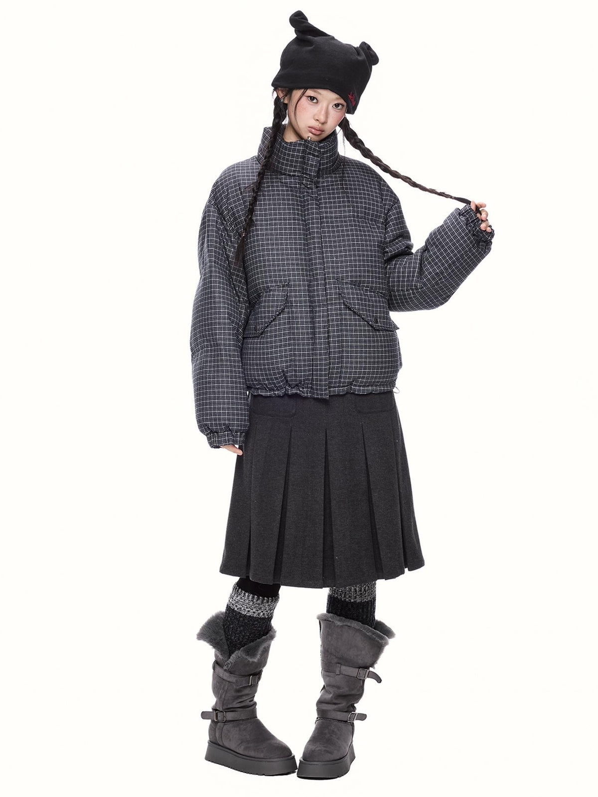 EZEK Plaid Stand Collar 90 White Duck Down Women's Polyester Down Jackets