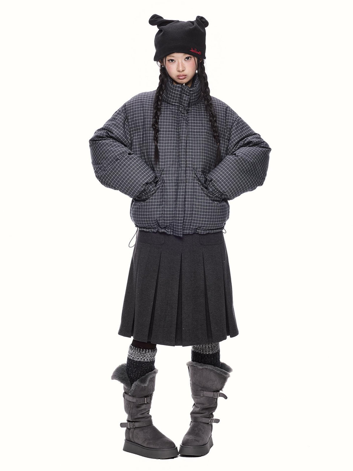 EZEK Plaid Stand Collar 90 White Duck Down Women's Polyester Down Jackets
