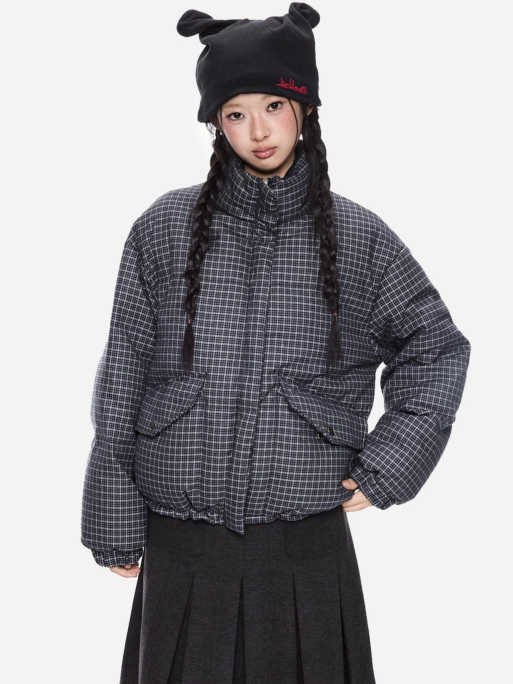 EZEK Plaid Stand Collar 90 White Duck Down Women's Polyester Down Jackets