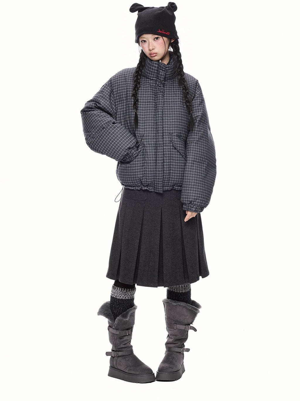 EZEK Plaid Stand Collar 90 White Duck Down Women's Polyester Down Jackets