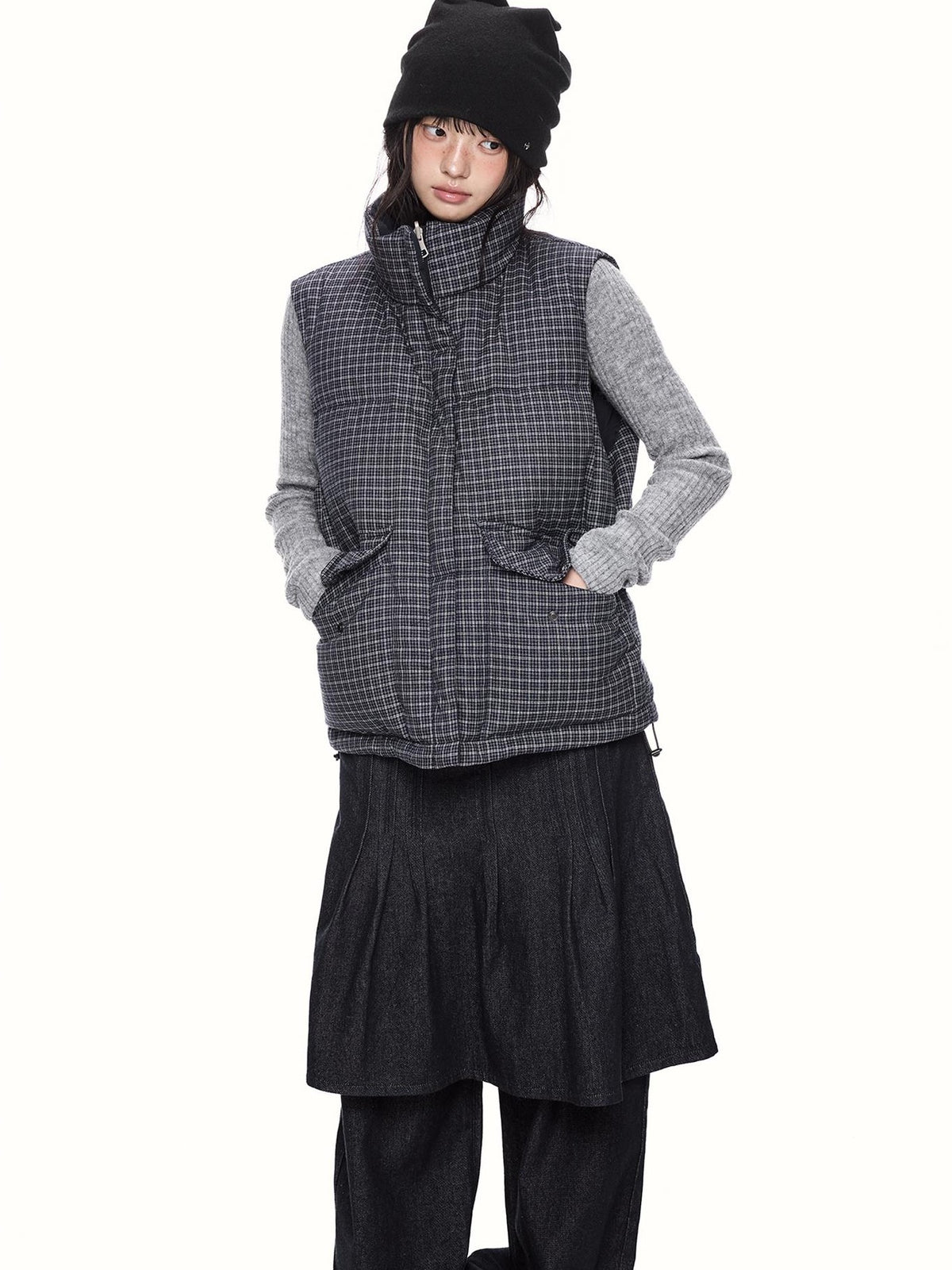 EZEK Plaid Stand Collar 90 White Duck Down Women's Polyester Down Jackets