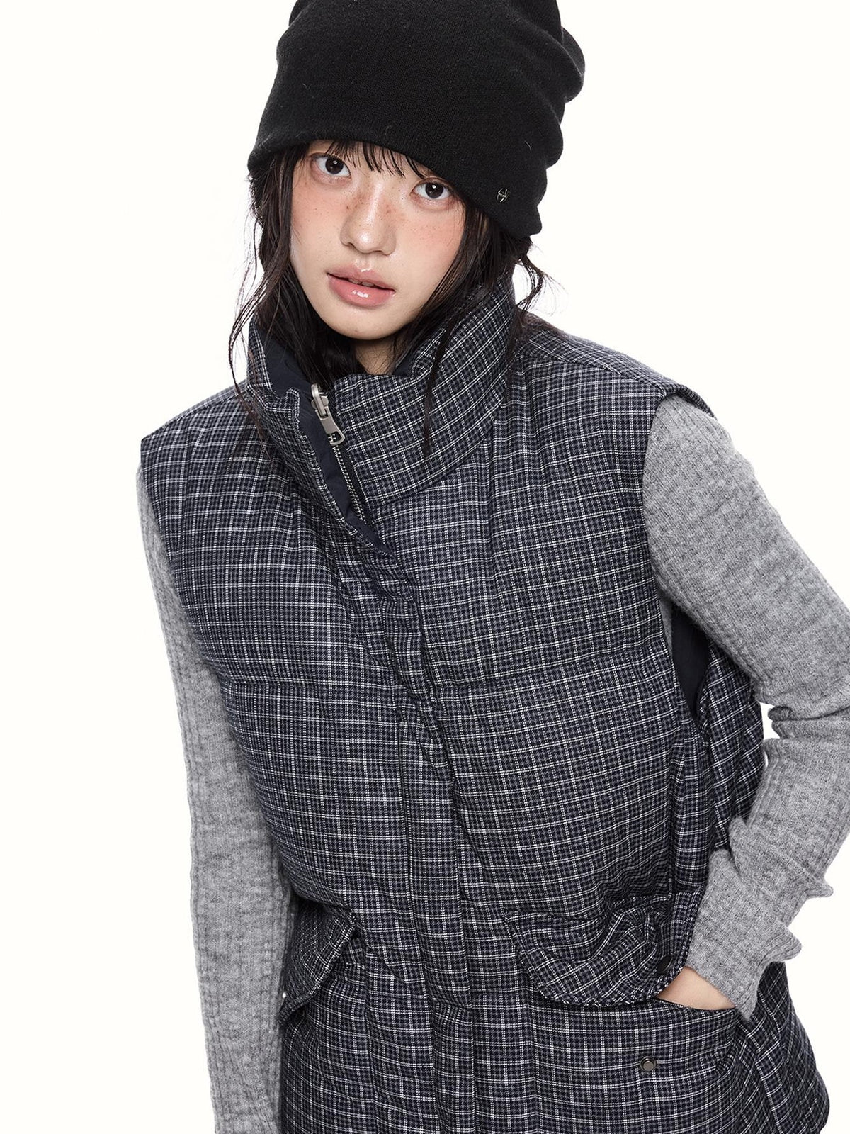 EZEK Plaid Stand Collar 90 White Duck Down Women's Polyester Down Jackets