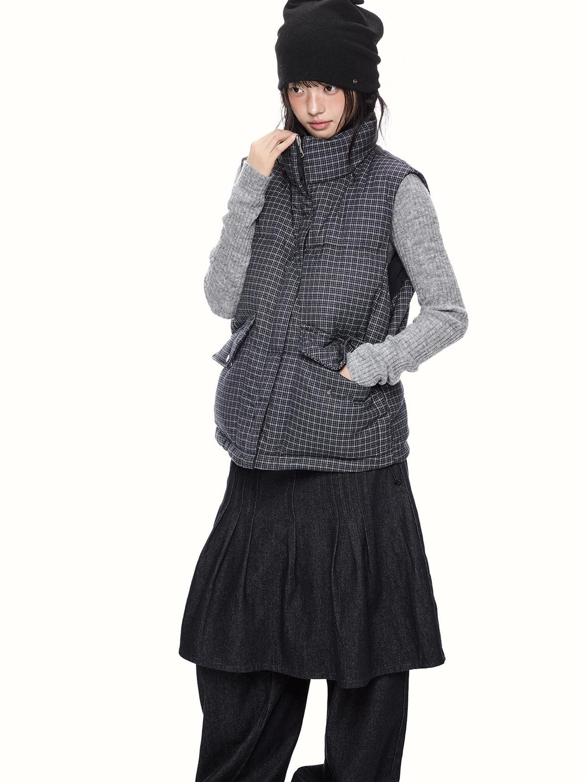 EZEK Plaid Stand Collar 90 White Duck Down Women's Polyester Down Jackets