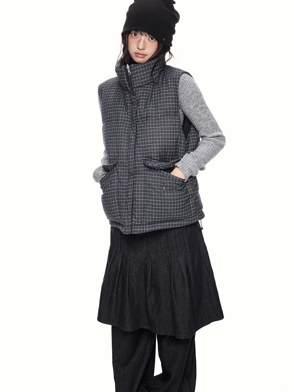 EZEK Plaid Stand Collar 90 White Duck Down Women's Polyester Down Jackets