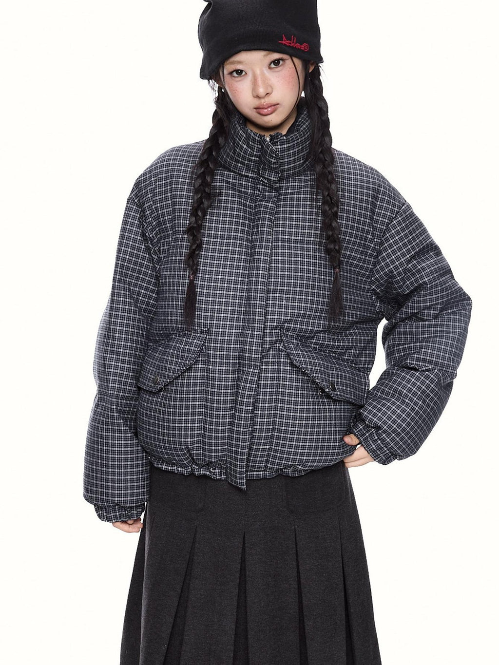 EZEK Plaid Stand Collar 90 White Duck Down Women's Polyester Down Jackets