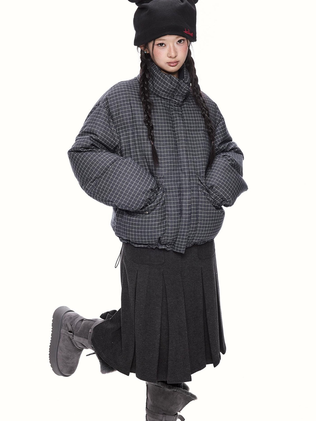 EZEK Plaid Stand Collar 90 White Duck Down Women's Polyester Down Jackets