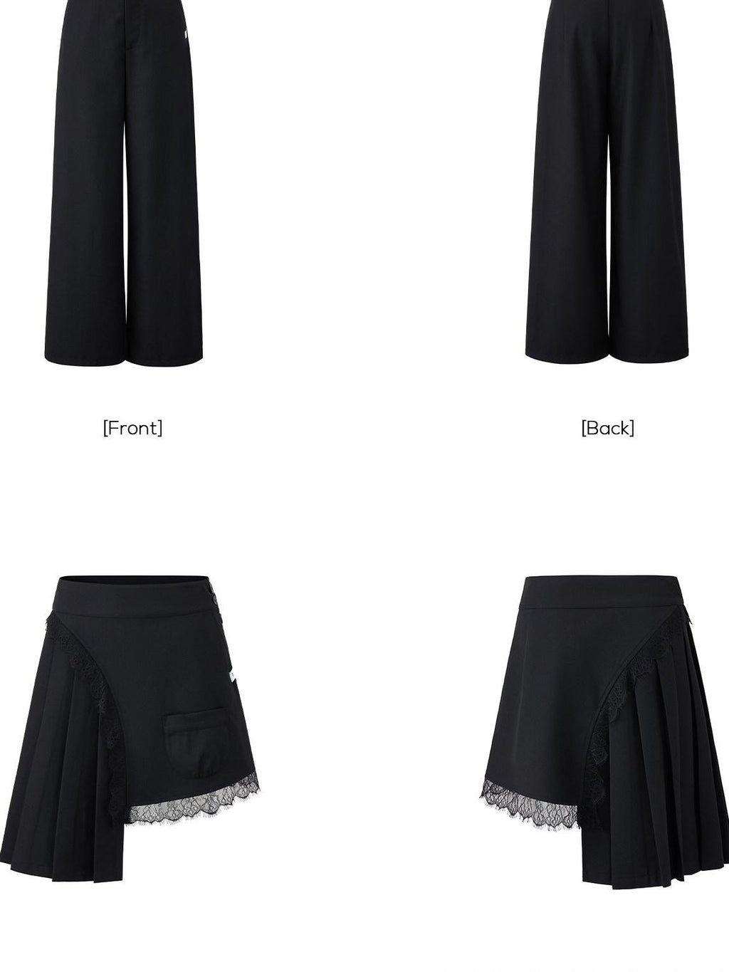 EZEK Pleated Lace Splice Detachable Flap Women's Polyester Straight-leg Pants