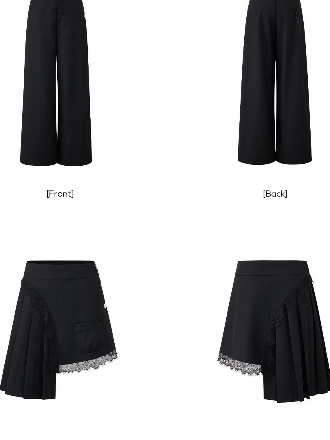 EZEK Pleated Lace Splice Detachable Flap Women's Polyester Straight-leg Pants