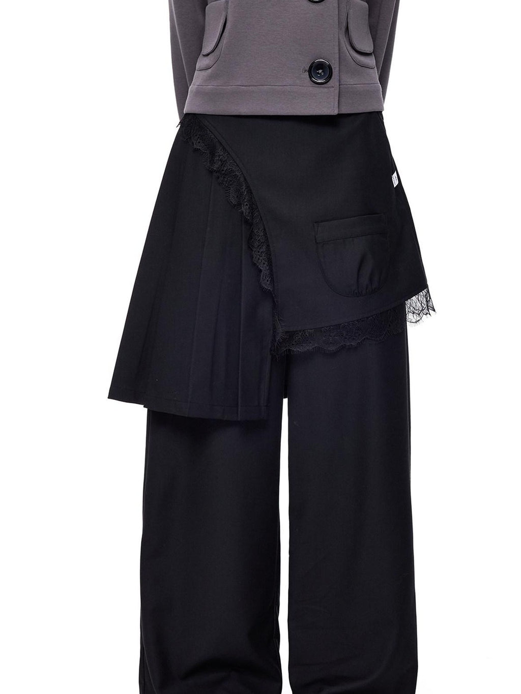 EZEK Pleated Lace Splice Detachable Flap Women's Polyester Straight-leg Pants
