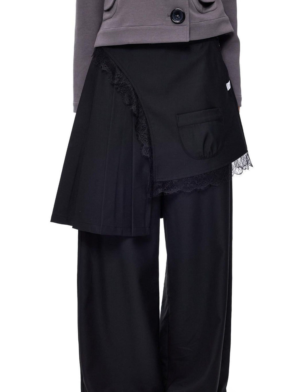 EZEK Pleated Lace Splice Detachable Flap Women's Polyester Straight-leg Pants