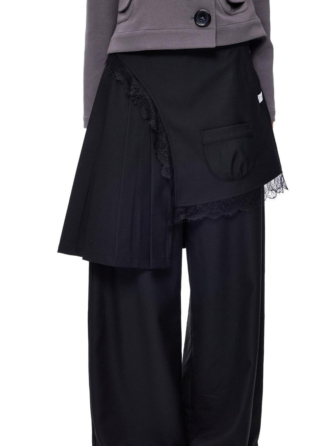 EZEK Pleated Lace Splice Detachable Flap Women's Polyester Straight-leg Pants