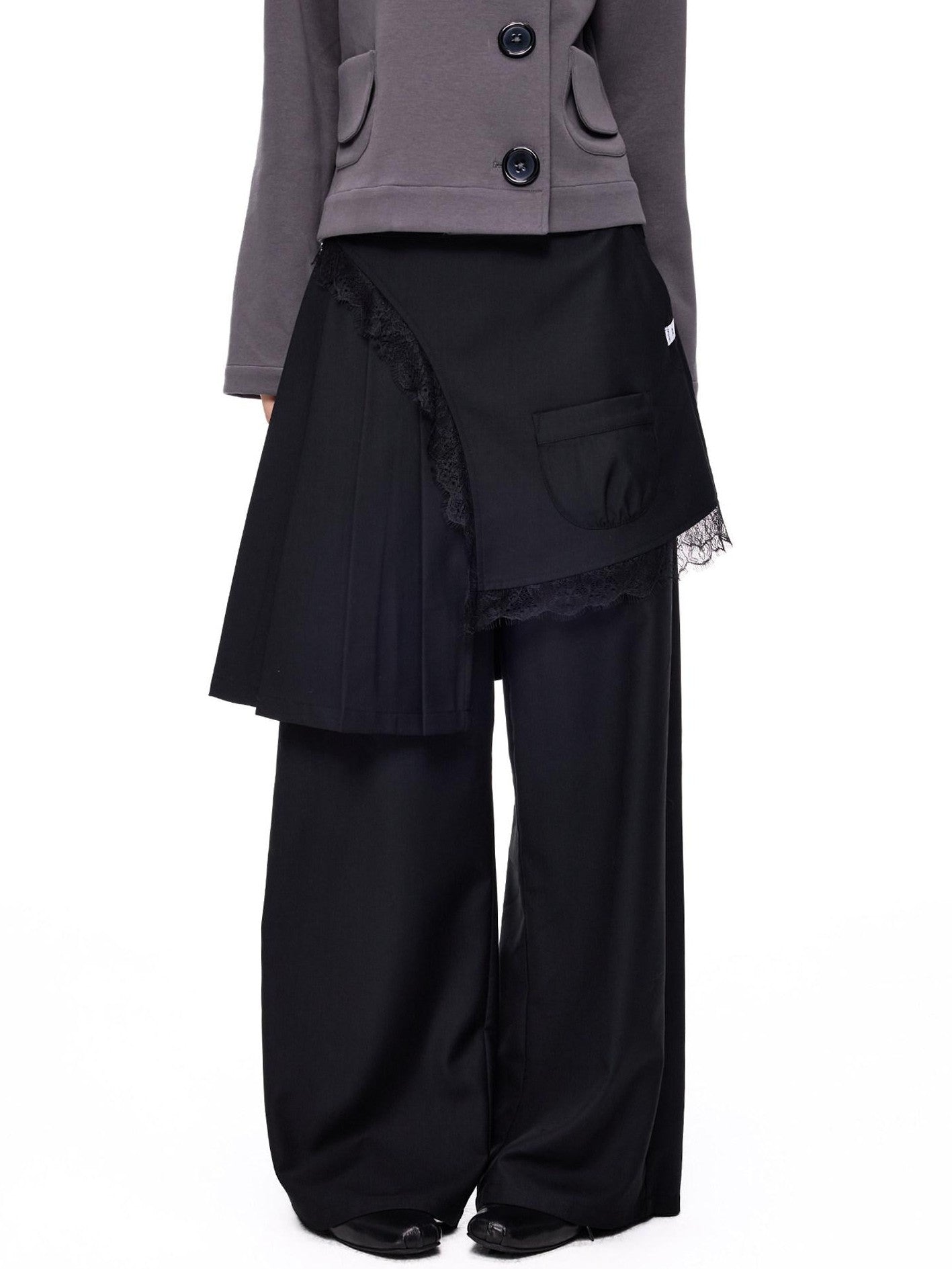 EZEK Pleated Lace Splice Detachable Flap Women's Polyester Straight-leg Pants