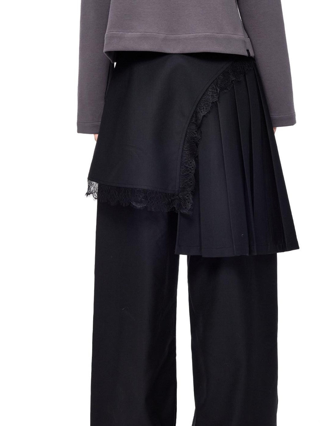 EZEK Pleated Lace Splice Detachable Flap Women's Polyester Straight-leg Pants