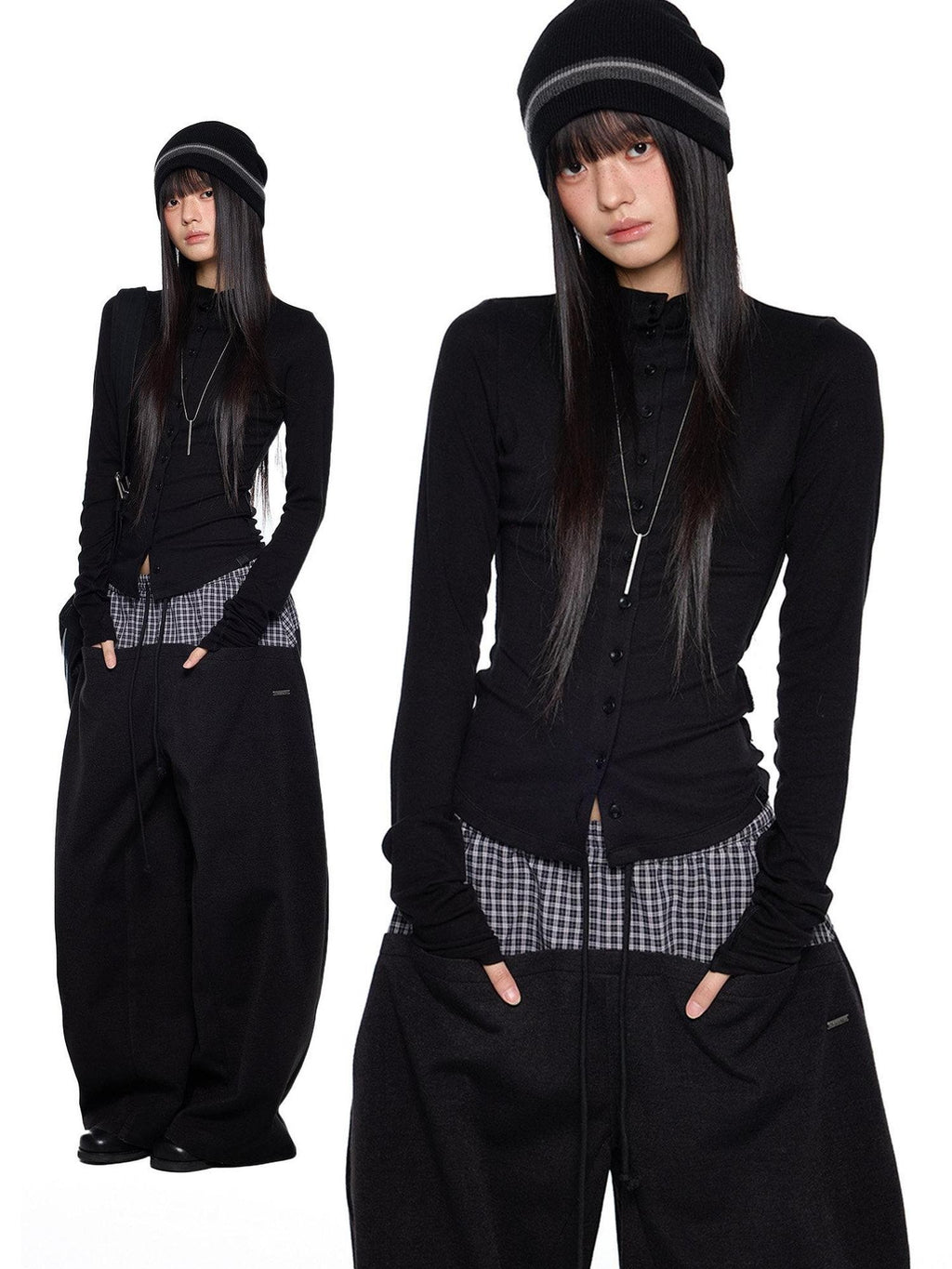 EZEK Pleated Slim Button Cardigan Women's Viscose Long Sleeve T-shirts