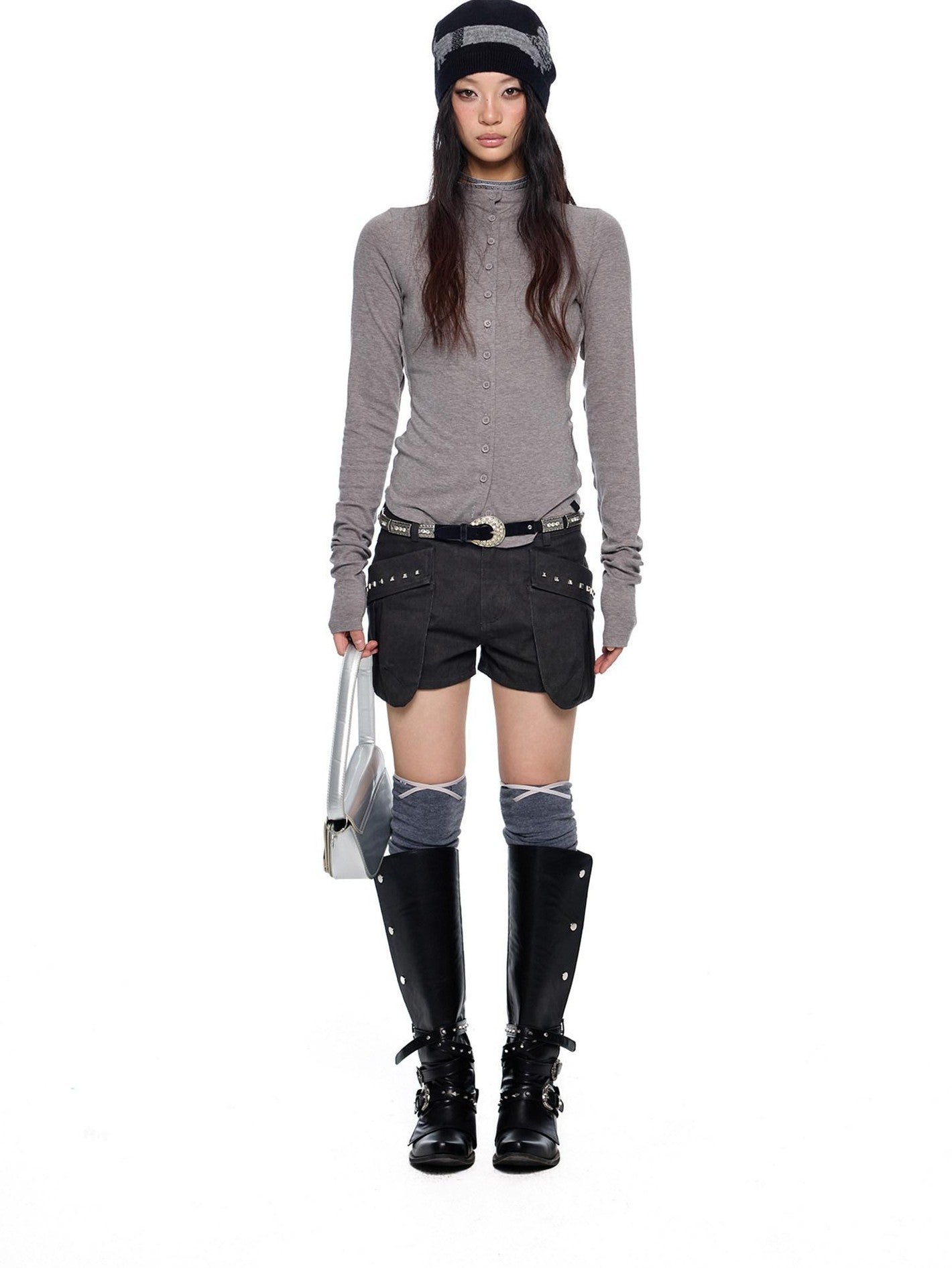 EZEK Pleated Slim Button Cardigan Women's Viscose Long Sleeve T-shirts