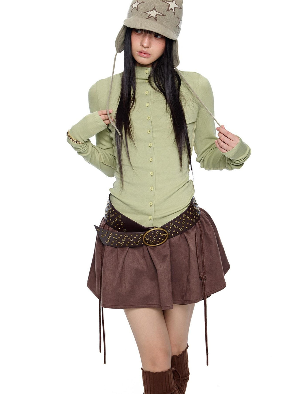 EZEK Pleated Slim Button Cardigan Women's Viscose Long Sleeve T-shirts