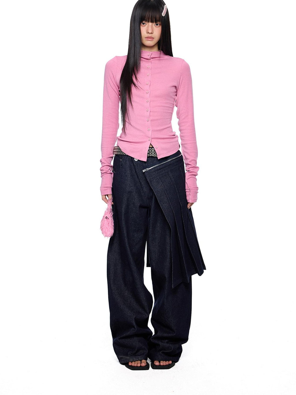 EZEK Pleated Slim Button Cardigan Women's Viscose Long Sleeve T-shirts