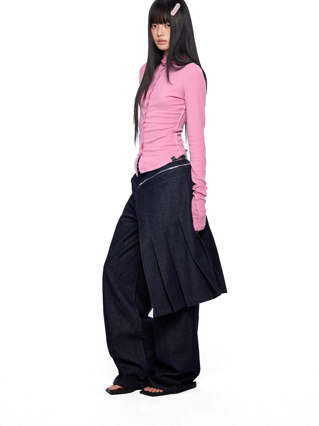 EZEK Pleated Slim Button Cardigan Women's Viscose Long Sleeve T-shirts