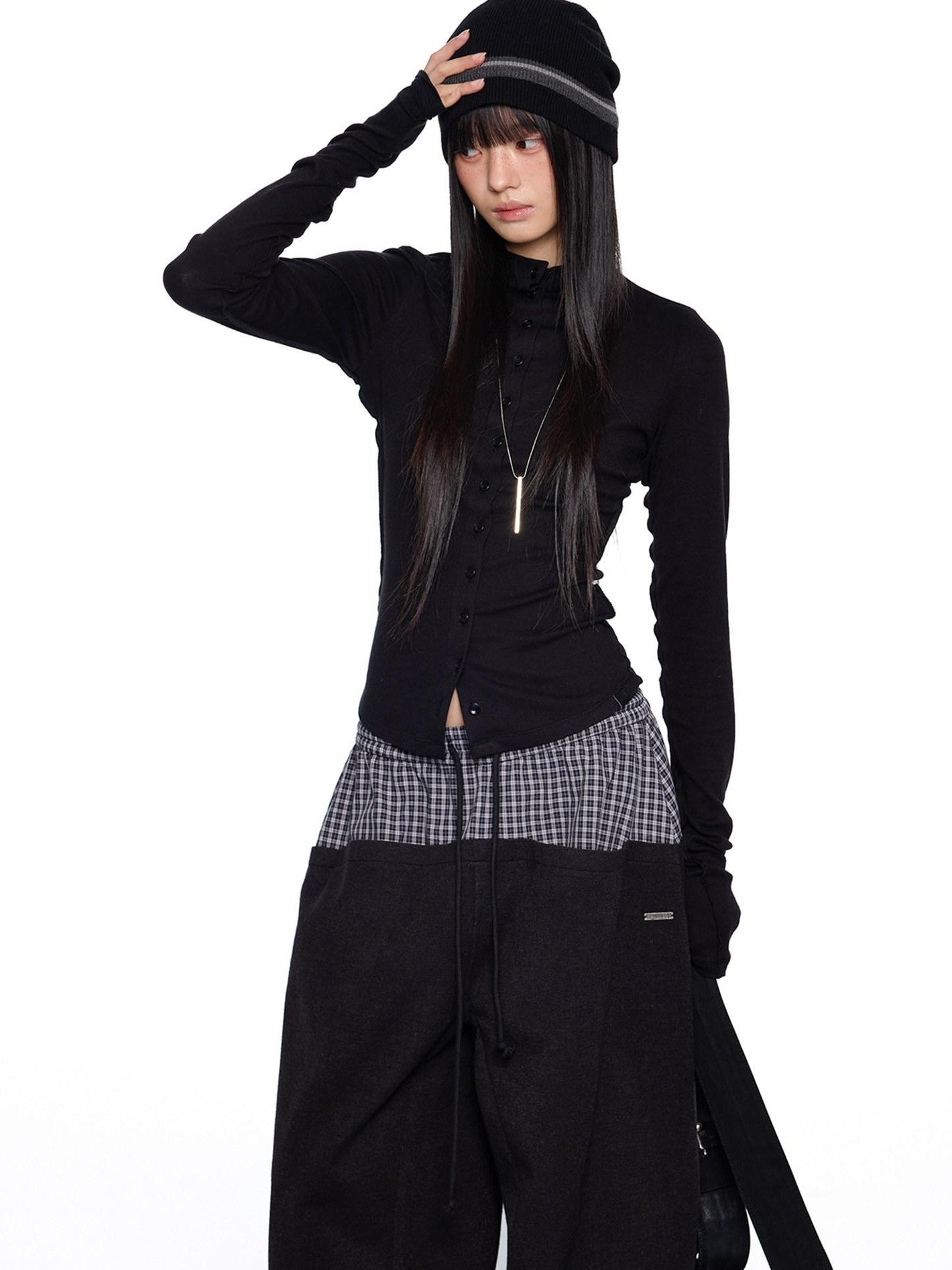 EZEK Pleated Slim Button Cardigan Women's Viscose Long Sleeve T-shirts
