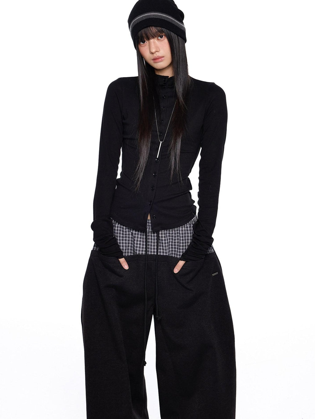 EZEK Pleated Slim Button Cardigan Women's Viscose Long Sleeve T-shirts