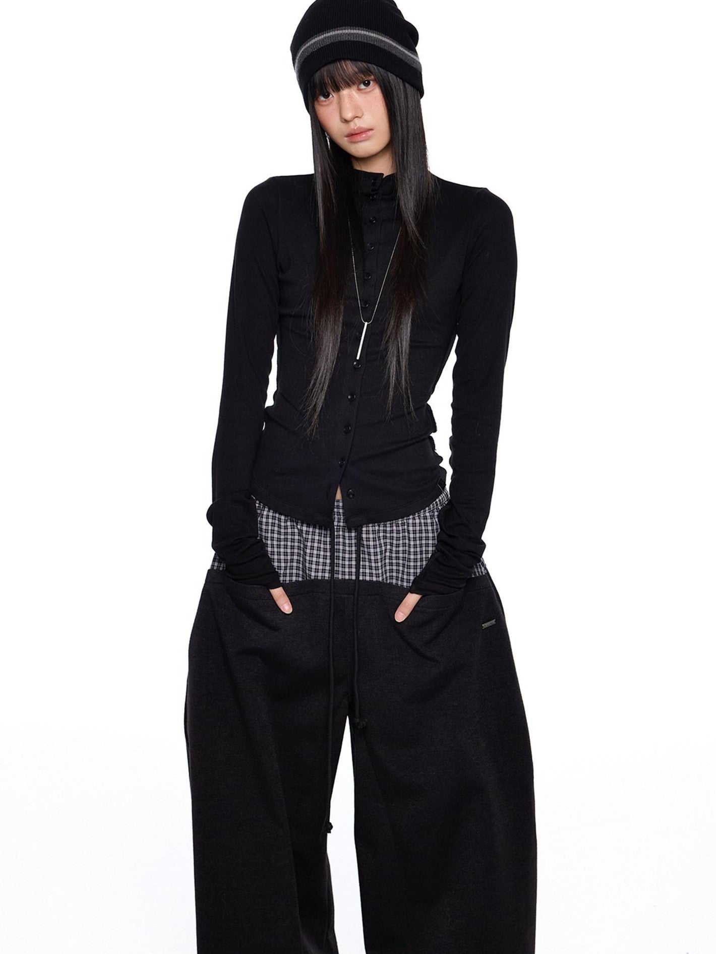 EZEK Pleated Slim Button Cardigan Women's Viscose Long Sleeve T-shirts