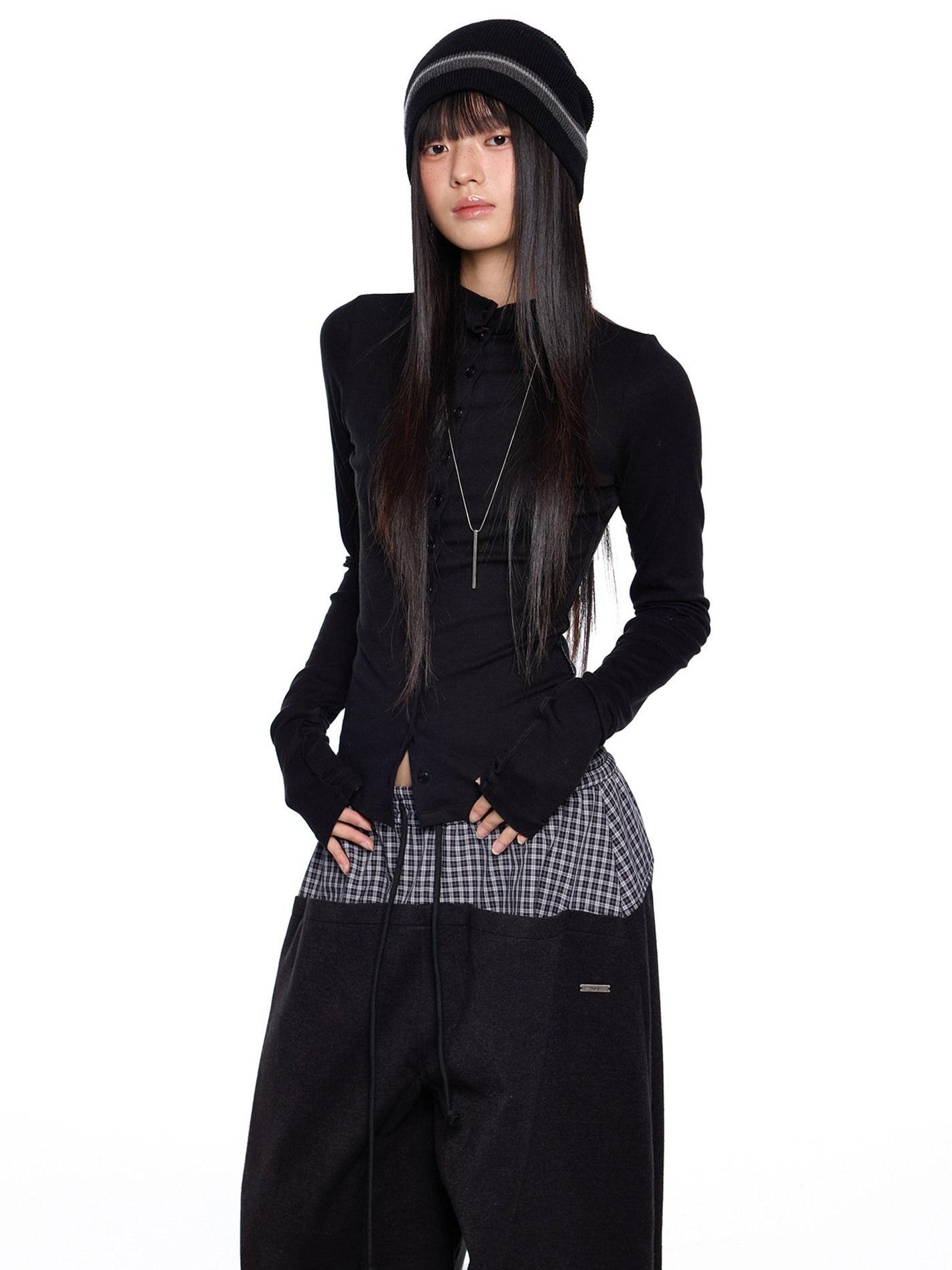 EZEK Pleated Slim Button Cardigan Women's Viscose Long Sleeve T-shirts