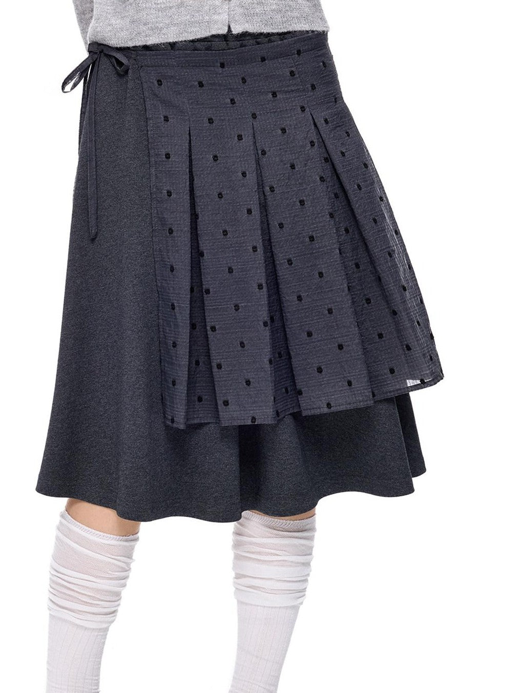 EZEK Polka Dot Colorblock Detachable Two Piece Women's Cotton Blend Pleated Skirts