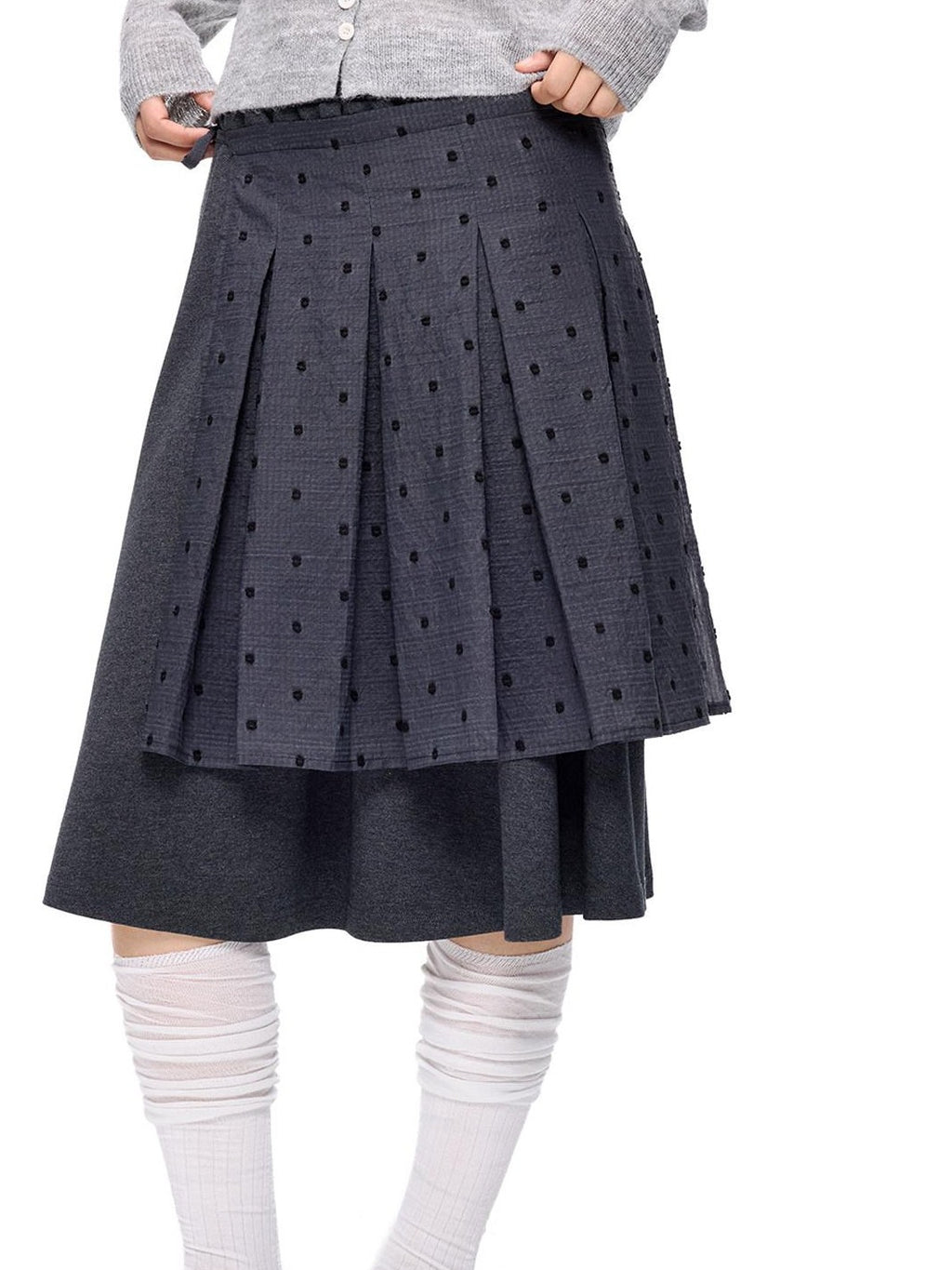 EZEK Polka Dot Colorblock Detachable Two Piece Women's Cotton Blend Pleated Skirts